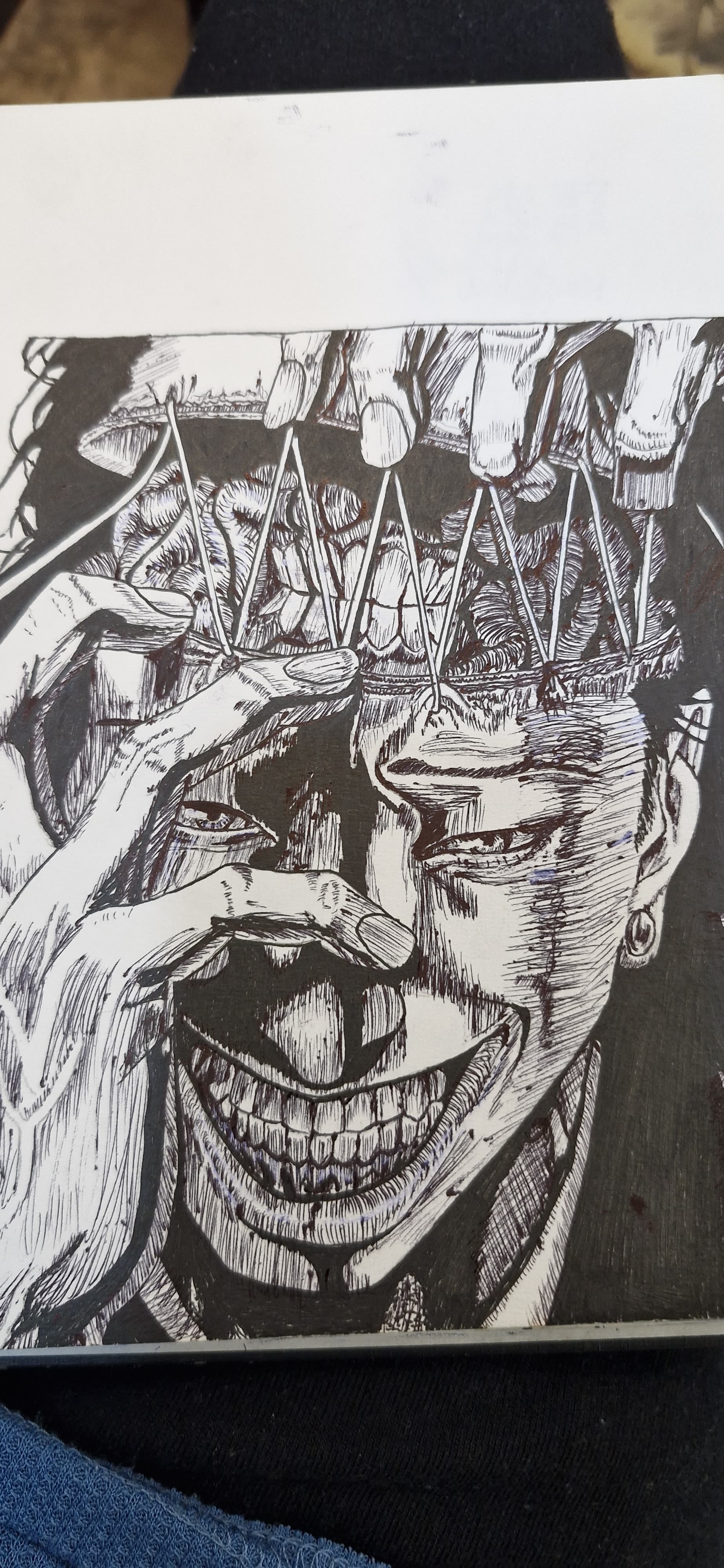 Insanity, a cross hatched pen drawing inspired by a manga line, by Suryansh Mishra